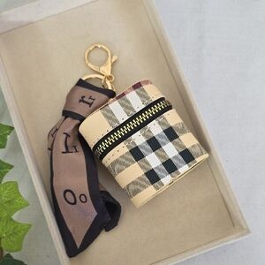 Tan Plaid Keychain Purse Charm  Airpods Holder